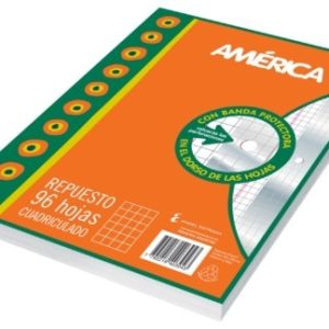 REPUESTO N°3 X 96 HOJAS CON BANDA CUADRICULADO AMERICA