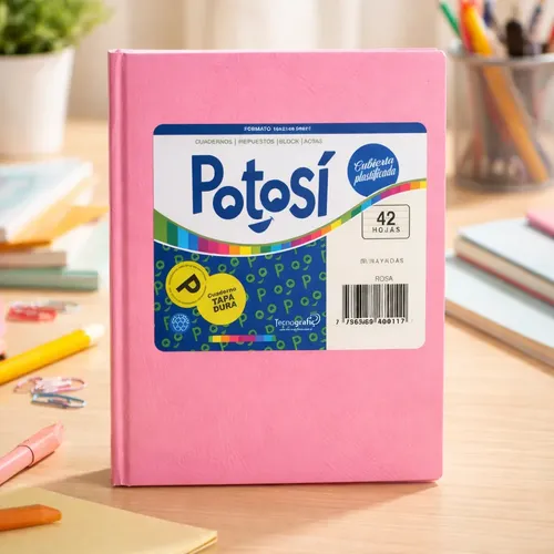 107733 CUADERNO 16X21 TAPA DURA ROSA LISO X 42HOJAS POTOSI - Imagen 1