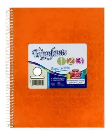 111901 CUADERNO 21X27 CON ESPIRAL X 60 HOJAS RAYADO VINILICO NARANJA TRIUNFANTE - Imagen 1