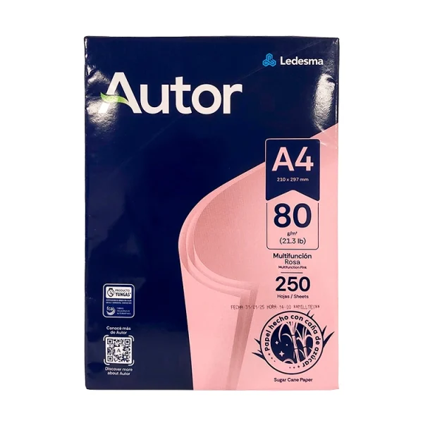 132397 RESMA A4 80 GR ROSA X 250 HOJAS AUTOR - Imagen 1