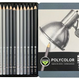 LAPIZ COLOR X 12 UNIDADES LARGOS POLYCOLOR GRISES PIZZINI