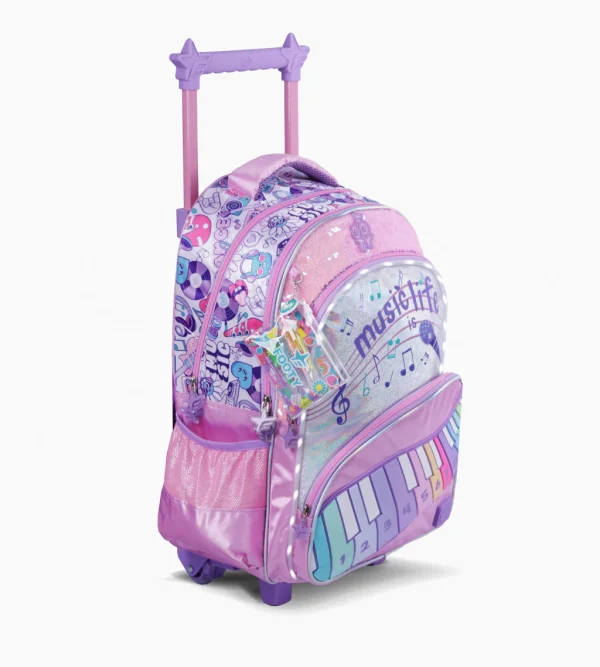 163780 MOCHILA CARRO 18" PULGADAS MUSIC LIFE CON LUZ Y NOTAS MUSICALES ROSA FOOTY - Imagen 1