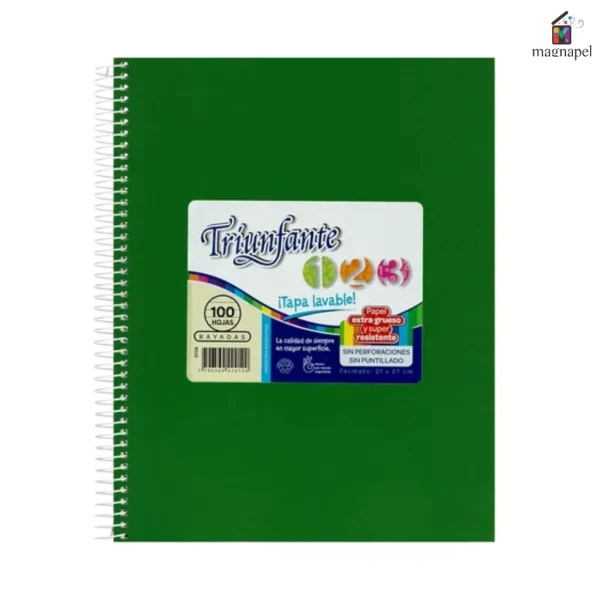 165263 CUADERNO 21X27 CON ESPIRAL X 60 HOJAS RAYADO VINILICO VERDE TRIUNFANTE - Imagen 1