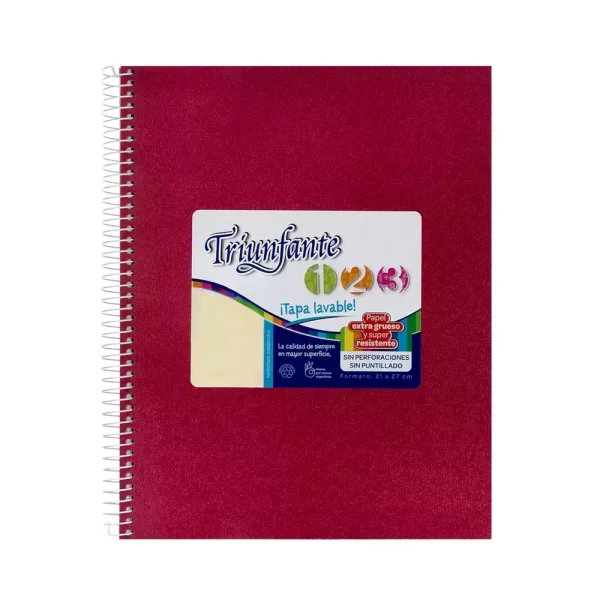165264 CUADERNO 21X27 CON ESPIRAL X 60 HOJAS CUADRICULADO VINILICO ROJO TRIUNFANTE - Imagen 1