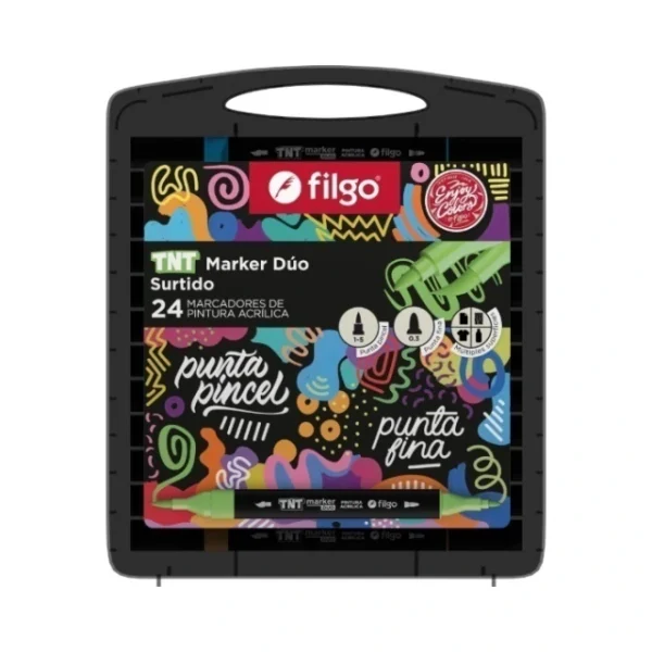 168155 MARCADOR PINTURA ACRILICA TNT DUO MARKER X 24 ESTUCHE PLASTICO FILGO TNTDMKR - Imagen 1