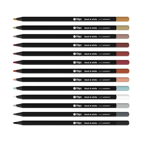 168912-2 LAPIZ COLOR X 50 UNIDADES LARGOS DE MADERA BLACK & WHITE ESTUCHE METALICO FILGO - Imagen 1