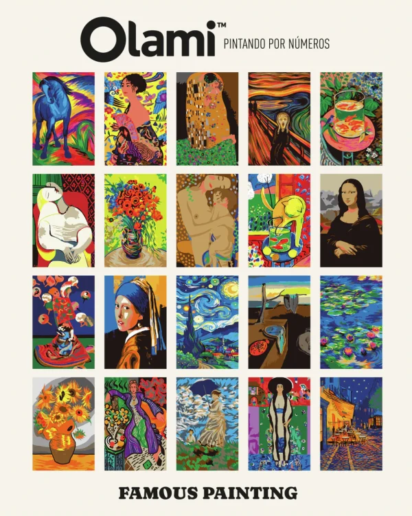 169594 CUADERNILLO PINTURAS PARA PINTAR CON NUMEROS + ACRILICOS + PINCELES OLAMI - Imagen 1