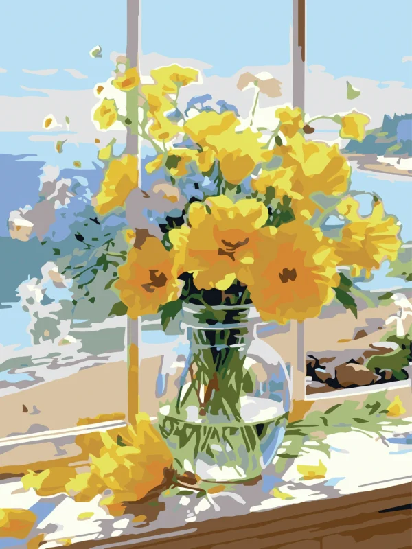 BASTIDOR 30X40 PARA PINTAR CON NUMEROS FLORES AMARILLAS +ACRILICOS +PINCELES  OLAMI - Imagen 1