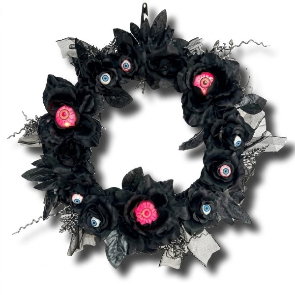 CORONA DECORATIVA GIGANTE ROSAS NEGRAS CON OJOS LED X UNIDAD SUGAR PARTY - Imagen 1