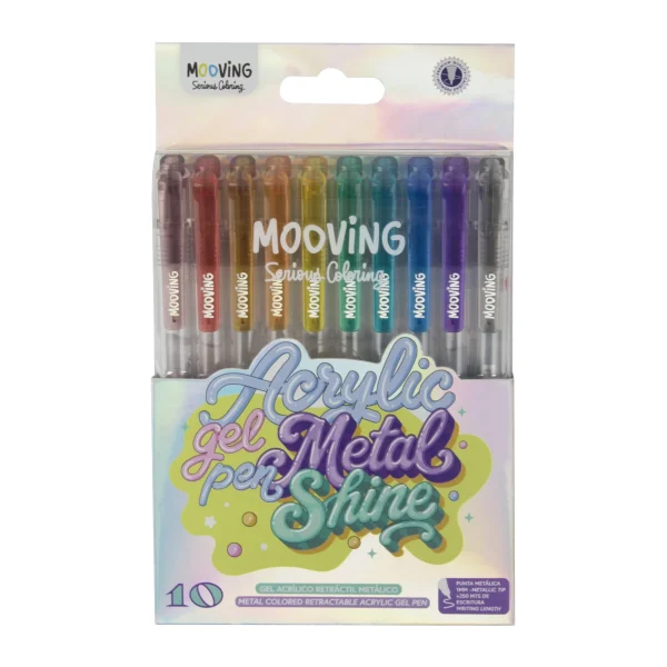 170168 BOLIGRAFO GEL ACRILICO RETRACTIL METALICO SHINE X 10 UNIDADES SURTIDOS COLORING MOOVING - Imagen 1