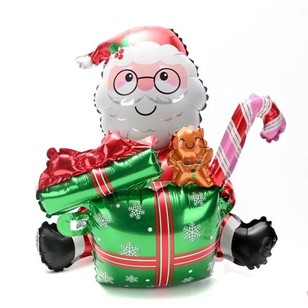 170690 GLOBO DE FOIL PAPA NOEL SENTADO CON REGALO 102X63 CM CADENACCI - Imagen 1