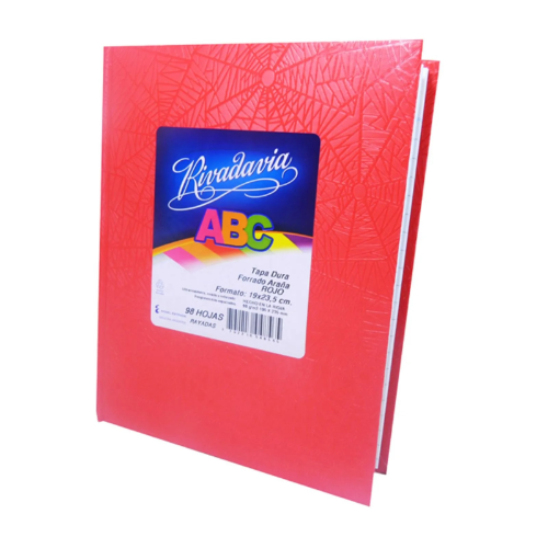 CUADERNO 19X23.5 TAPA DURA ARAÑA ROJO X 98 HOJAS RAYADAS  RIVADAVIA