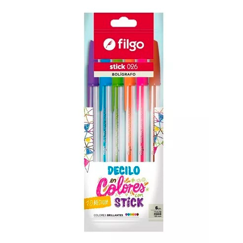 BOLIGRAFO STICK 1 MM X 6 UNIDADES FILGO