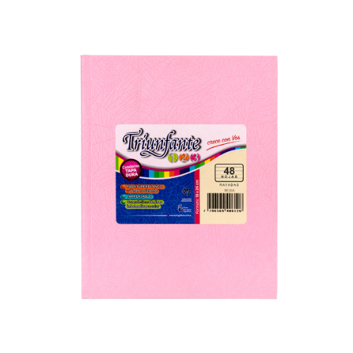 105844 CUADERNO 19X24 TAPA DURA 123 ROSA X 50 HOJAS RAYADAS TRIUNFANTE - Imagen 1