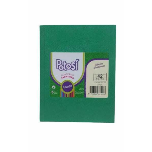 106325 CUADERNO 16X21 TAPA DURA VERDE X 42 HOJAS LISAS POTOSI - Imagen 1