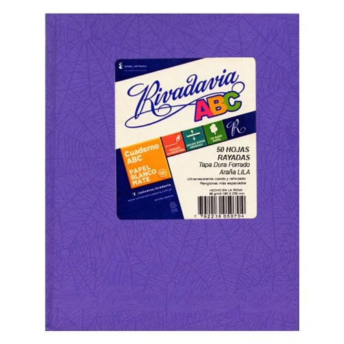 CUADERNO 19X23.5 TAPA DURA ARAÑA LILA X 50 HOJAS RAYADAS ABC RIVADAVIA