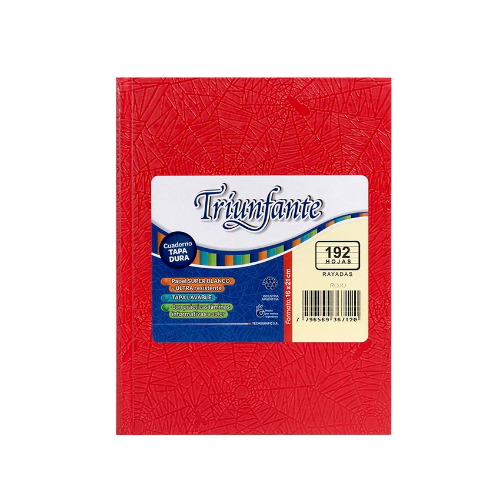 CUADERNO 16X21 TAPA DURA ROJO X 200 HOJAS RAYADAS TRIUNFANTE