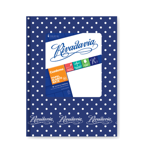CUADERNO 16X21 TAPA DURA LUNARES AZUL X 50 HOJAS ABC RIVADAVIA