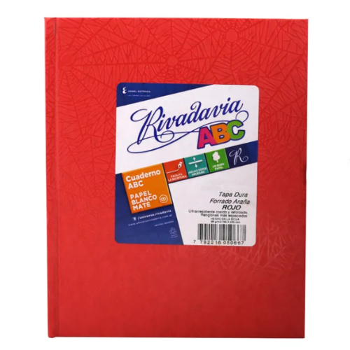 CUADERNO 19X23.5 TAPA DURA ROJO X 98 HOJAS CUADRICULADAS ABC RIVADAVIA