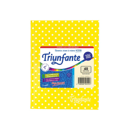 CUADERNO 16x21 TAPA DURA LUNARES AMARILLO X 50 HOJAS TRIUNFANTE
