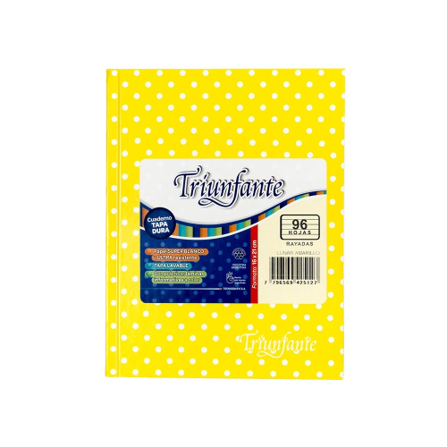 CUADERNO 16X21 TAPA DURA LUNARES AMARILLO X 96 HOJAS TRIUNFANTE