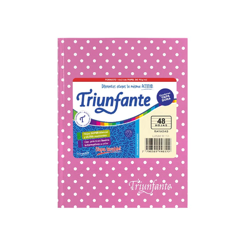 CUADERNO 16X21 TAPA DURA LUNARES ROSA X 50 HOJAS TRIUNFANTE