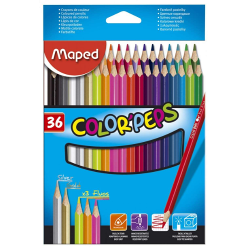 LAPIZ COLOR X 36 UNIDADES LARGOS COLOR PEPS ESTUCHE DE CARTON MAPED