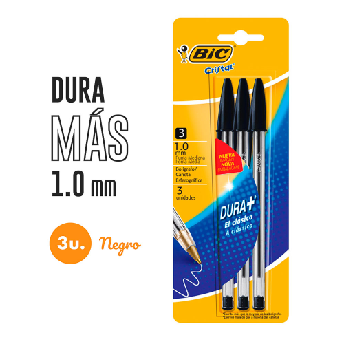 BOLIGRAFO CRISTAL DURA + 1 MM NEGRO BLISTER X 3 UNIDADES BIC