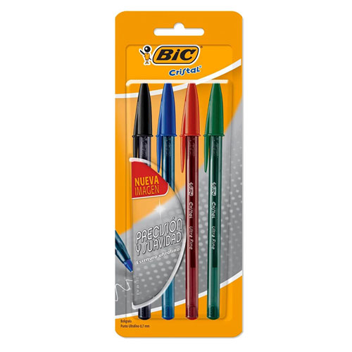 BOLIGRAFO CRISTAL PRECISION Y SUAVIDAD 07 ULTRA FINO BLISTER X 4 SURTIDOS BIC