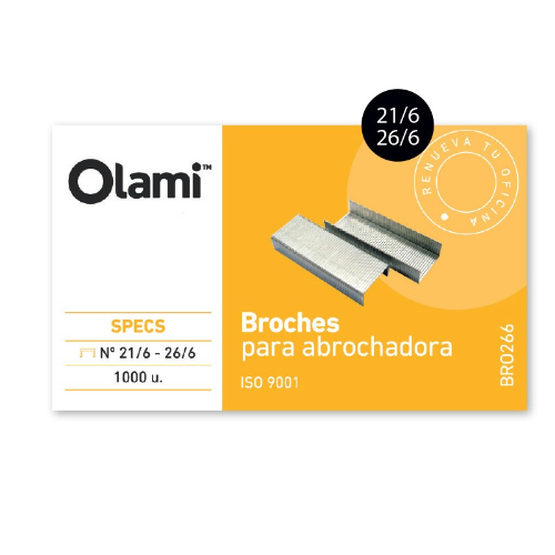 BROCHE PARA ABROCHADORA 26/6 -21/6 x 1000 UNIDADES OLAMI
