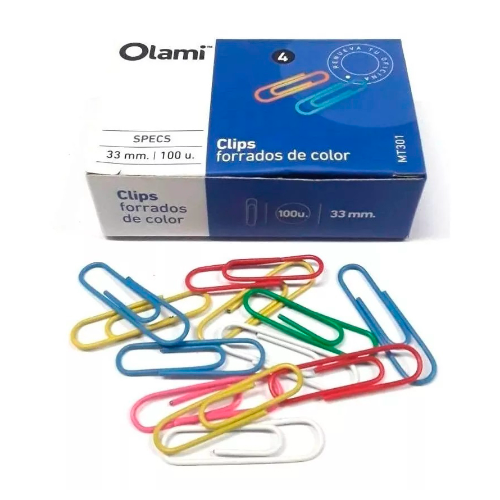 BROCHE CLIP N° 4 COLOR FORRADO 33 MM X 100 UNIDADES OLAMI