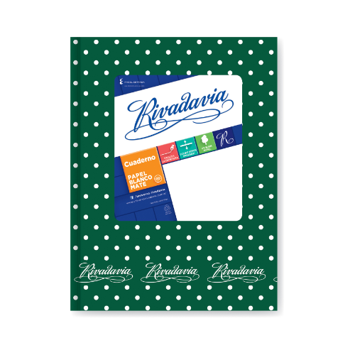 CUADERNO 16X21 TAPA DURA LUNARES VERDE X 50 HOJAS RIVADAVIA