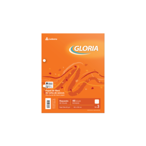 REPUESTO N°3 X 48 HOJAS RAYADO GLORIA