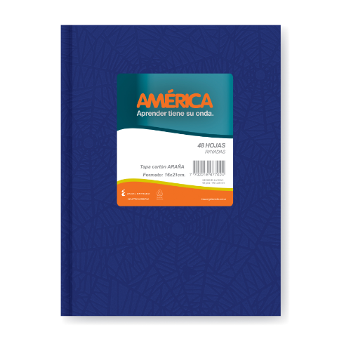 132004 CUADERNO 16X21 TAPA DURA AZUL X 42 HOJAS RAYADAS AMERICA - Imagen 1