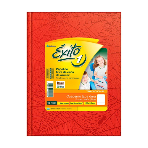 CUADERNO 16X21 TAPA DURA ARAÑA ROJO X 48 HOJAS EXITO