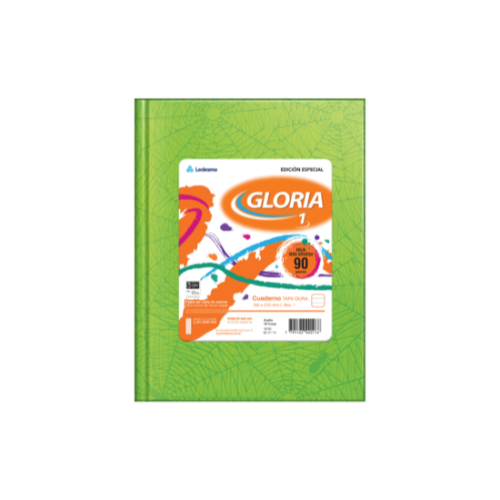 132143 CUADERNO 16X21 TAPA DURA VERDE MANZANA X 48 HOJAS RAYADAS GLORIA - Imagen 1