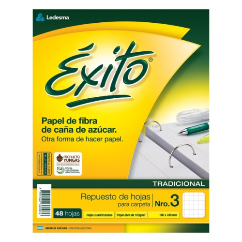 REPUESTO N°3 X 48 HOJAS CON BANDA CUADRICULADO EXITO