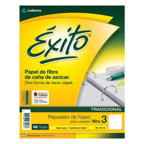 REPUESTO N°3 X 48 HOJAS SIN BANDA RAYADO EXITO