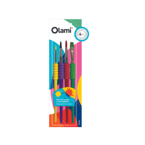 PINCEL CON GRIP COLOR BLISTER X 4 UNIDADES OLAMI