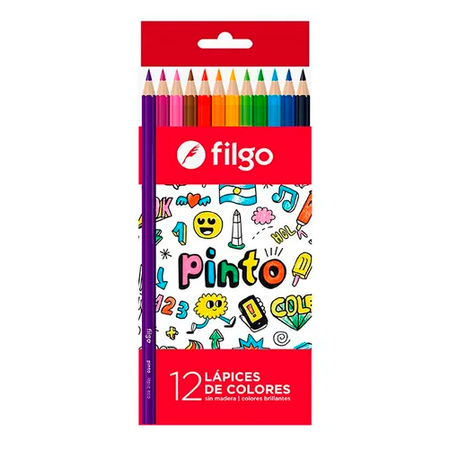135628 LAPIZ COLOR X 12 UNIDADES LARGOS PINTO DE RESINA FILGO - Imagen 1