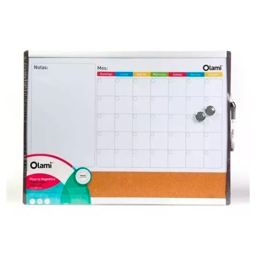 138266 PIZARRA 43X58 BLANCA MAGNETICA PLANNER CON CORCHO OLAMI - Imagen 1
