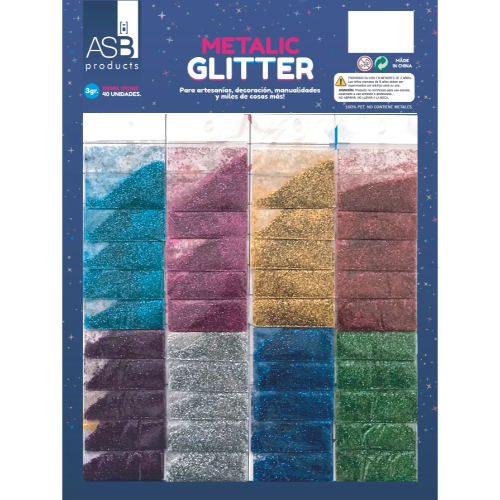 138406 EXHIBIDOR MET. GLITTER DORADO FUERTE X 40 X3GR ASB - Imagen 1