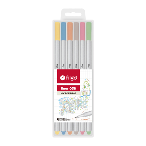 MICROFIBRA LINER 038 0.4 PASTEL RETRO ESTUCHE X 6 UNIDADES FILGO