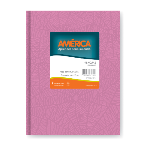 CUADERNO 16X21 TAPA DURA ROSA X 42 HOJAS RAYADAS AMERICA