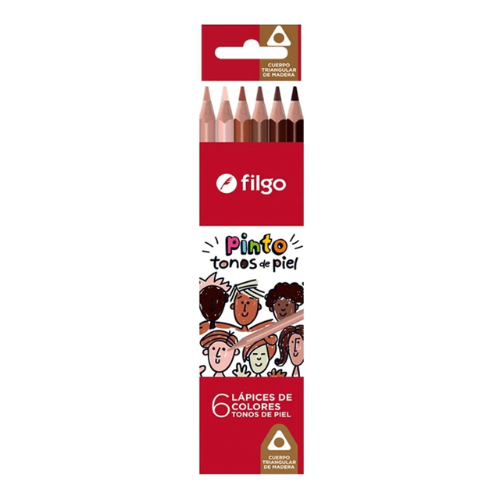 LAPIZ COLOR X 6 UNIDADES LARGOS PINTO TONO PIEL FILGO