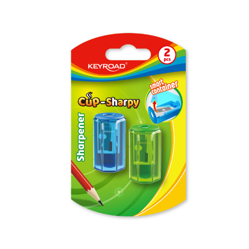 SACAPUNTA PLASTICO CUP SHARPY 1 ORIF CON DEP BLISTER X 2 KEYROAD