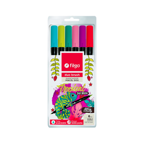 MARCADOR DUO BRUSH DOBLE PUNTA TROPICAL X 6 UNIDADESFILGO FILGO