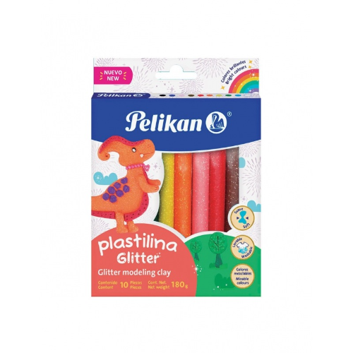 PLASTILINA SURTIDAS GLITTER X 10 UNIDADES X 180 GR PELIKAN