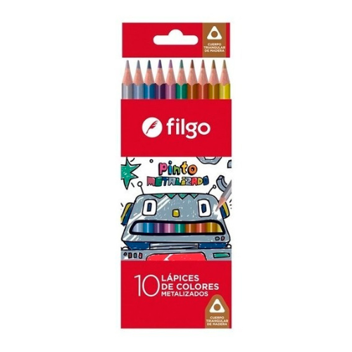 LAPIZ COLOR X 10 UNIDADES LARGOS DE MADERA PINTO METALIZADOS FILGO