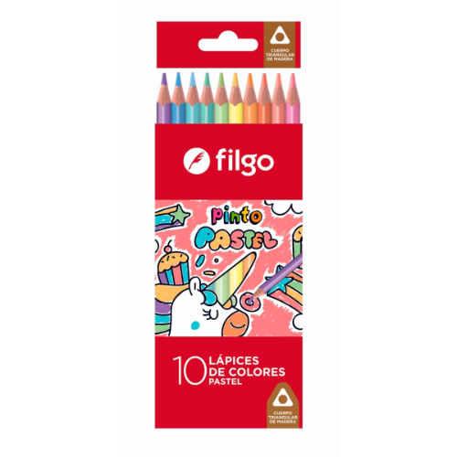 LAPIZ COLOR X 10 UNIDADES LARGOS DE MADERA PINTO PASTEL FILGO